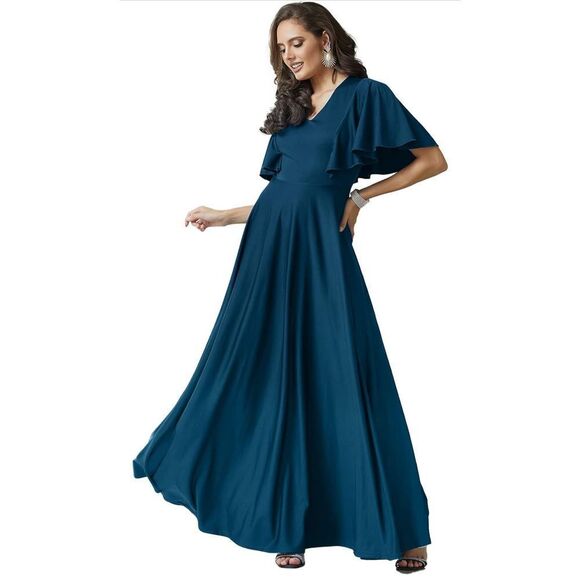 NEW Blue Elegant Bridesmaid Evening Cocktail Maxi Dress M - Picture 1 of 5